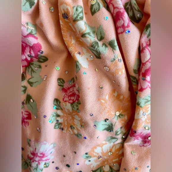 Girls Kids Toddler Childrens 5 pink peach floral blouse glittery frilly stretchy - Picture 3 of 5